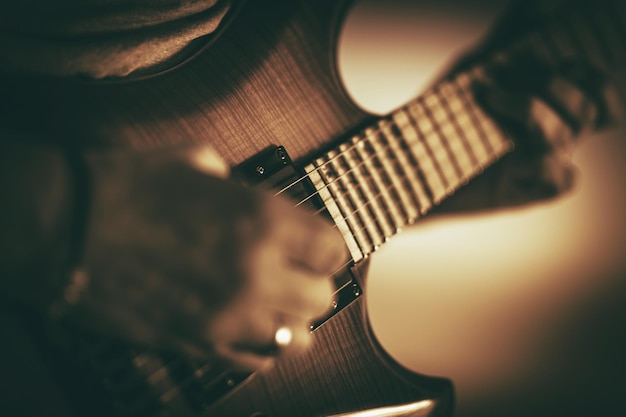 Caucasian Male Musician Playing Electric Guitar