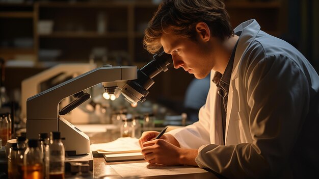 Foto scienziato maschio caucasico che lavora in laboratorio