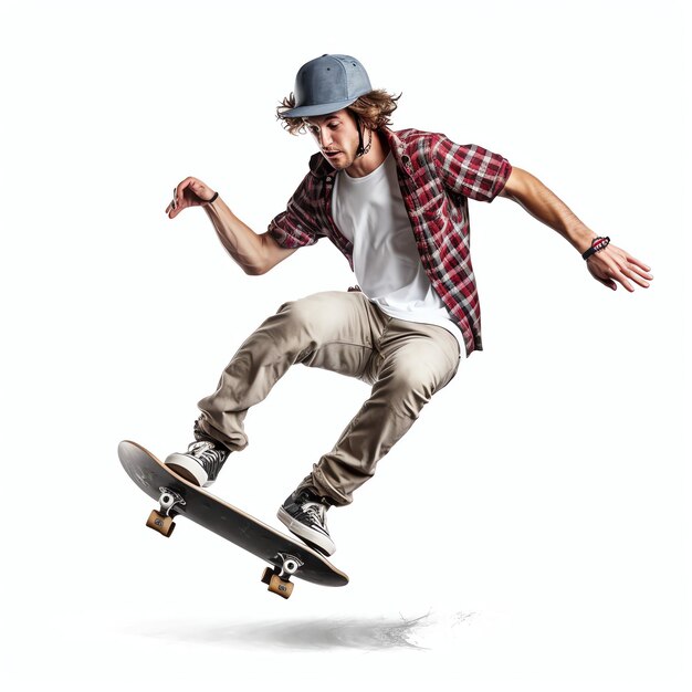 A caucasian man doing tricks or jumping on a skateboard at the street young man with skater jumping