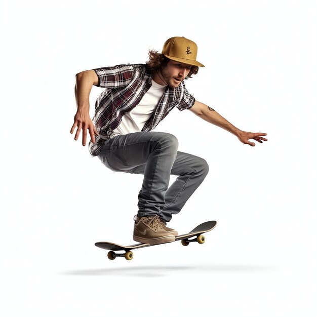 A caucasian man doing tricks or jumping on a skateboard at the street young man with skater jumping