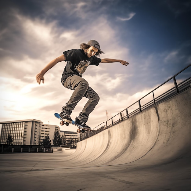 A caucasian man doing tricks or jumping on a skateboard at the street Young man with skater jumping