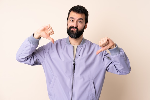 Caucasian man with beard wearing a jacket