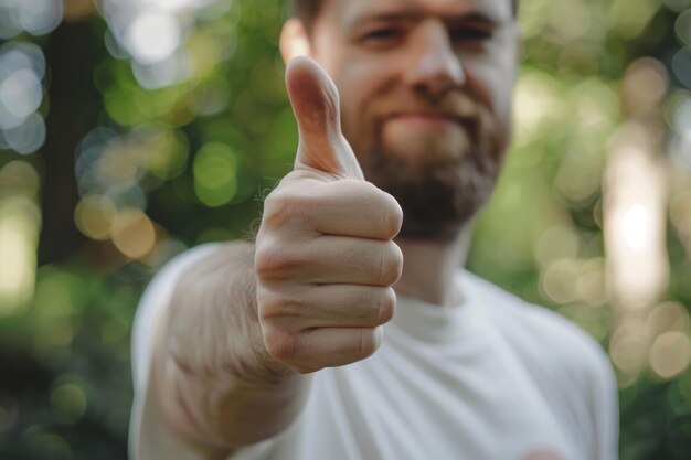 Photo caucasian man with thumb up