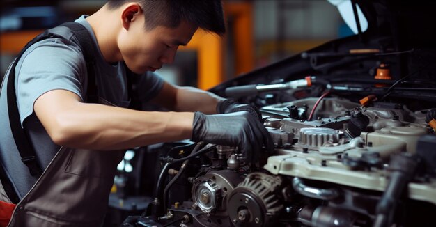 Photo caucasian mechanic repairing car with expertise and confidence generated by ai