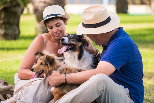 Caucasian people family concept wth dogs