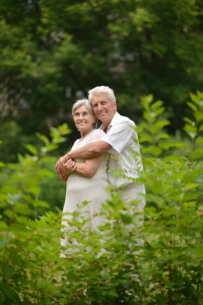 公園で白人の年配のカップル