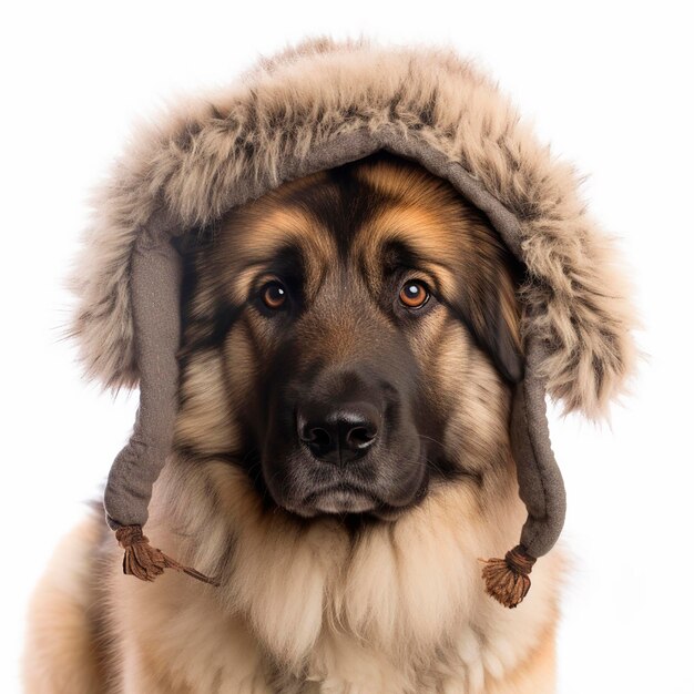 毛深いカウカス民族の帽子をかぶった白人の羊飼い犬パパカハの羊飼いの犬の肖像画クローズアップ