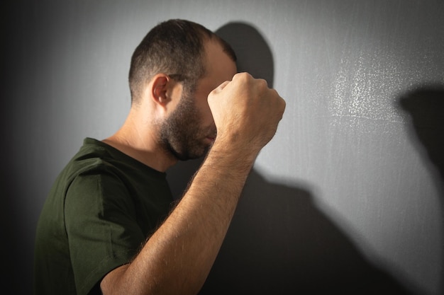 Caucasian stressed man at home