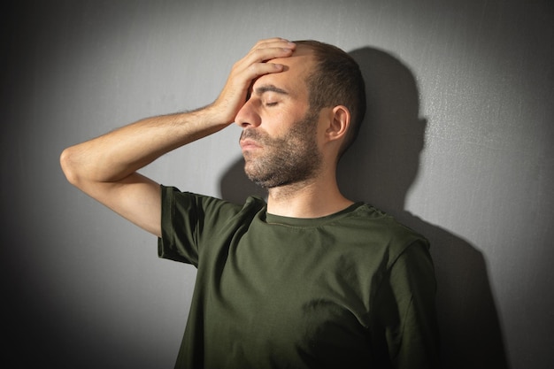 Caucasian stressed man at home