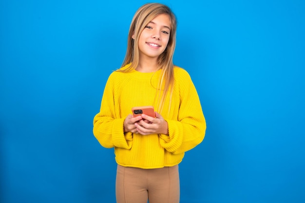 caucasian teen girl Mock up copy space Using mobile phone typing sms message