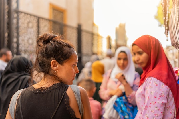 Caucasian tourist in the street of Cairo City in Egypt