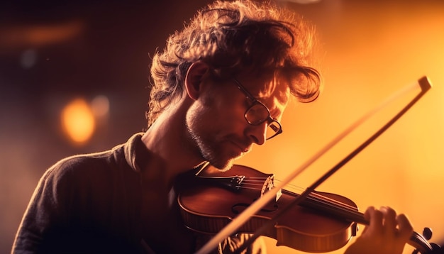 Caucasian violinist playing with expertise and passion generated by AI