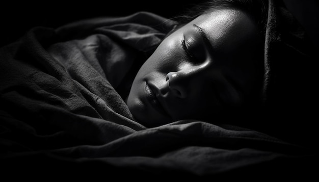 Caucasian woman sleeping peacefully on comfortable pillow generated by AI