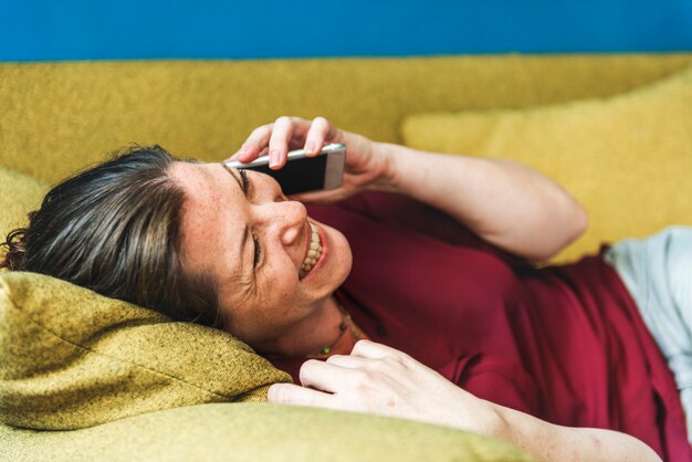 Caucasian woman talking on the phone