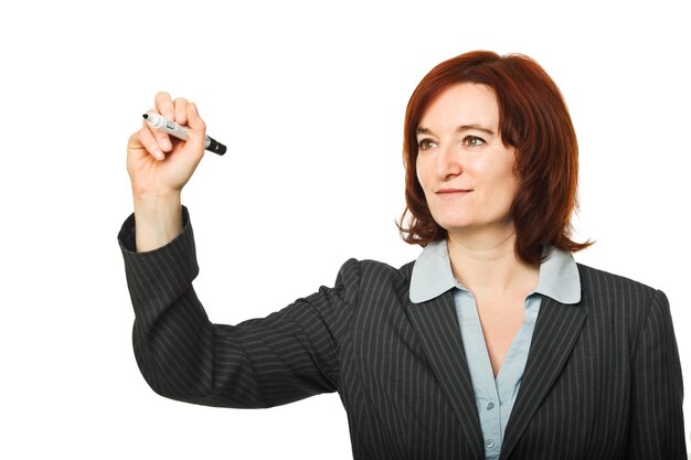 Caucasian woman in writing action pose