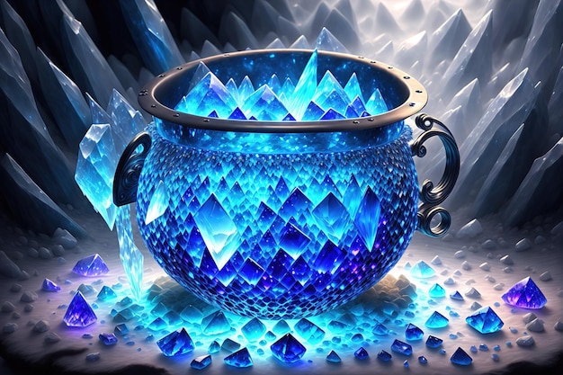 Cauldron made from crystals blue