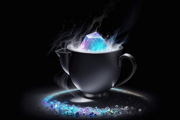 Cauldron made from crystals deep black down lighting