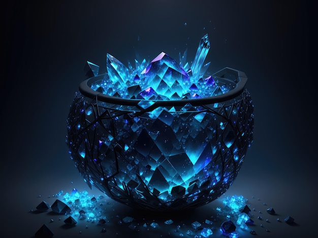 Котел из кристаллов темно-синего цвета с подсветкой