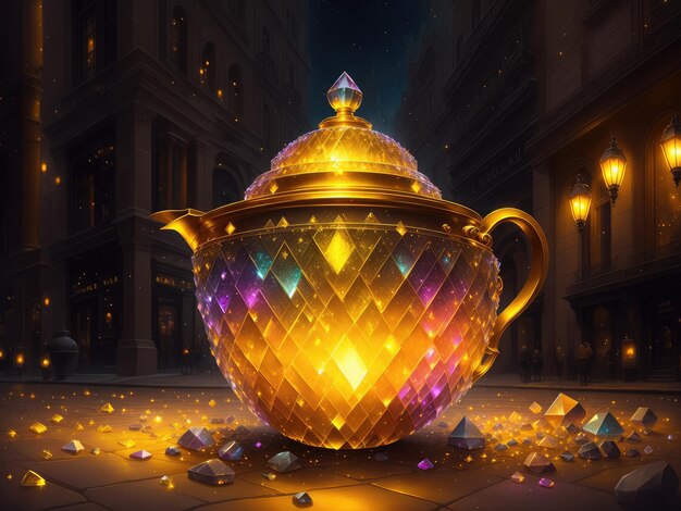 Photo cauldron made from crystals deep yellow down lighting