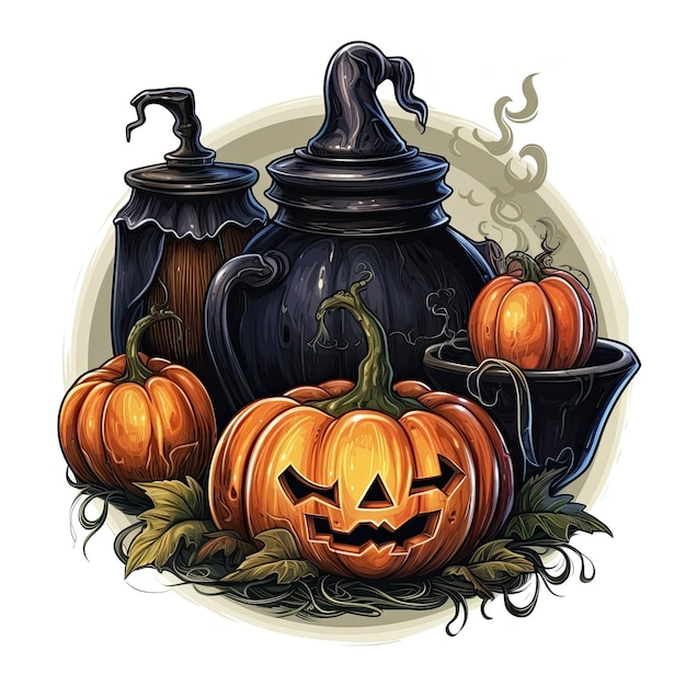 cauldron pumpkin halloween sticker illustration poster tattoo design scary cute book poster cover