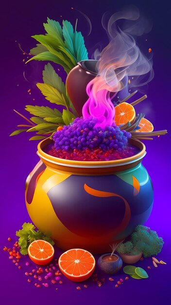 Cauldron with citrus and spices