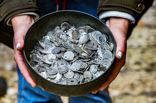 Cauldron with old coins