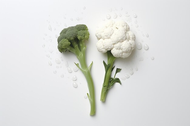 Cauliflower and broccoli on white surface