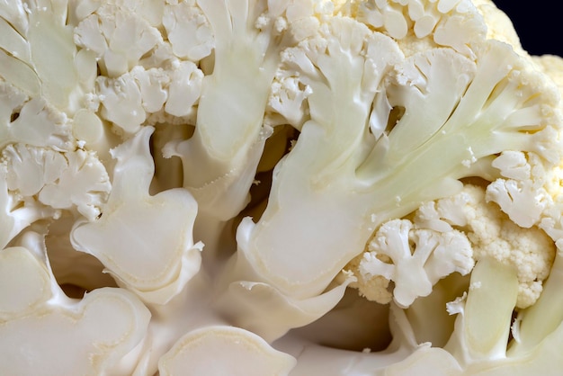 Cauliflower close up during cooking fresh raw cauliflower