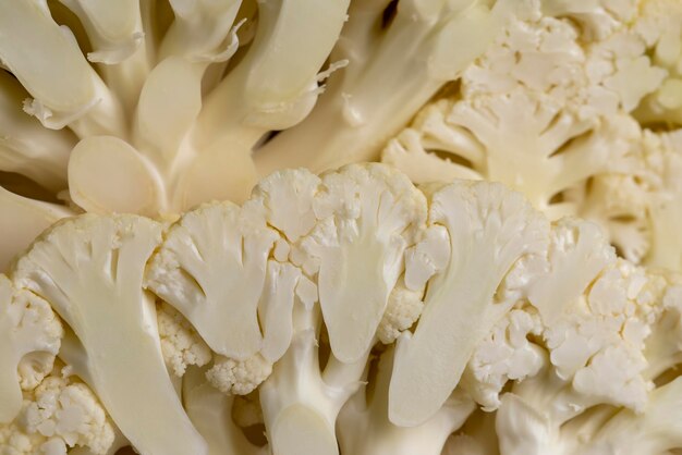 Cauliflower closeup during cooking fresh raw cauliflower for cooking vegetarian dishes