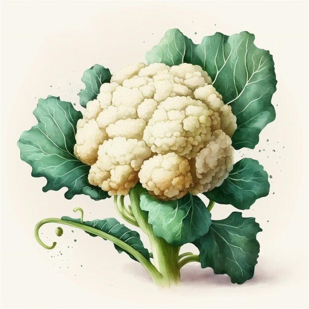 Cauliflower Illustration in Watercolor Style