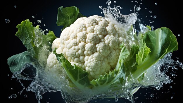 Foto un cavolfiore viene spruzzato con acqua