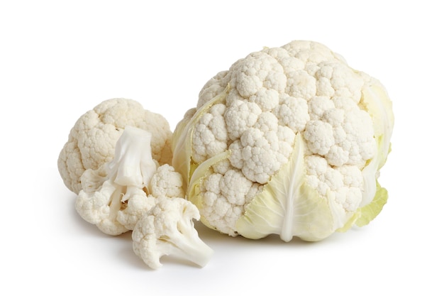 Cauliflower isolated on white background. Ripe fresh cauliflower Clipping Path. Quality macro photo