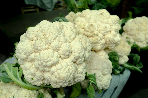 Cauliflower in a market display