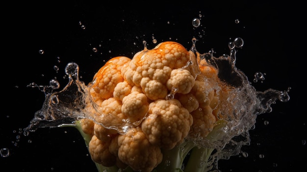 Cauliflower seamless background splash in water on black background generative AI