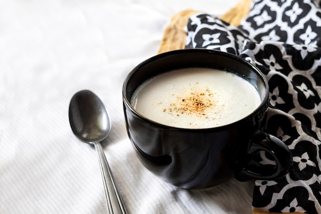 Cauliflower Soup (Creme du Barry) in black bowl