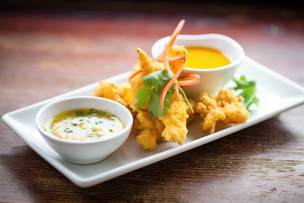 Cauliflower tempura florets with a curry dip