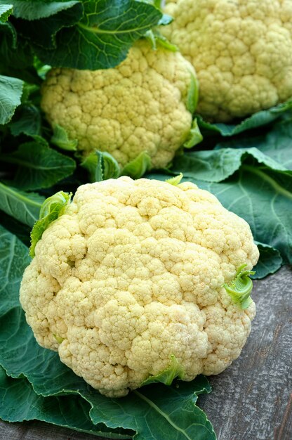 Cauliflower on the wooden background