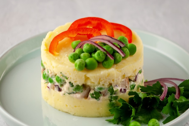 Causa stuffed with chicken a traditional peruvian dish