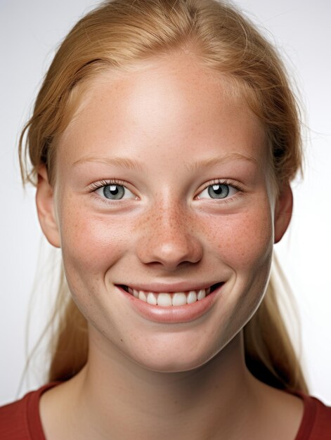 Foto causal jong meisje met gedetailleerd huid textuur gezicht