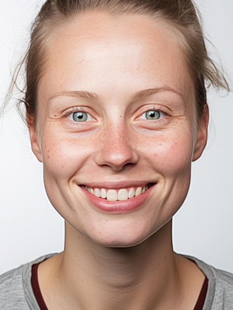 Foto femmina giovane senza trucco che mostra la consistenza della pelle