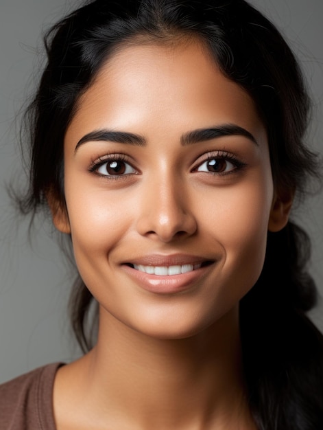 Photo causal young girl with detailed skin textured face