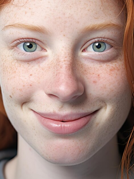 Фото Причина молодая девушка с подробной кожей текстурированного лица