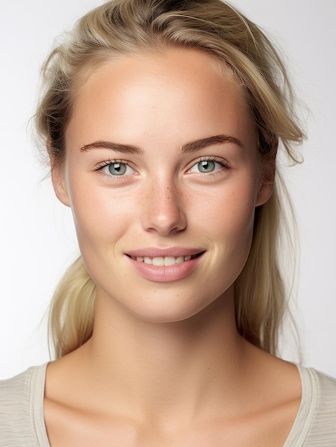 Photo causal young girl with detailed skin textured face