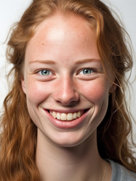 Photo causal young girl with detailed skin textured face