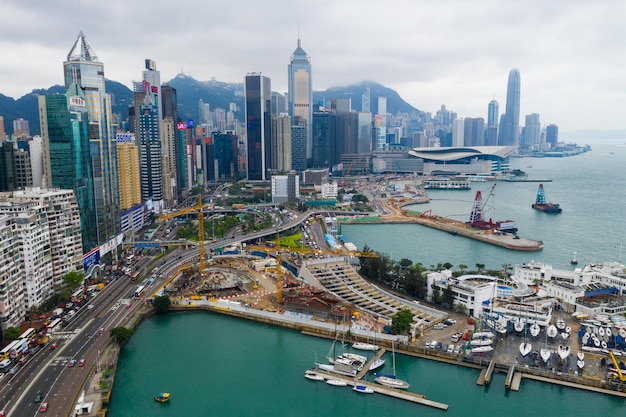 Causeway bay, hong kong 07 may 2019: aerial view of hong kong commercial district