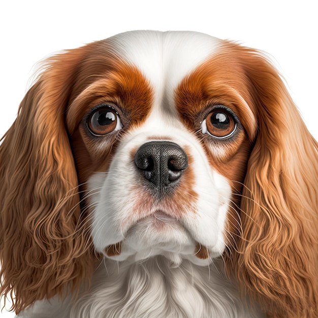 Cavalier King Charles Spaniel 개는 흰색 배경에 격리되어 있습니다. 생성 AI