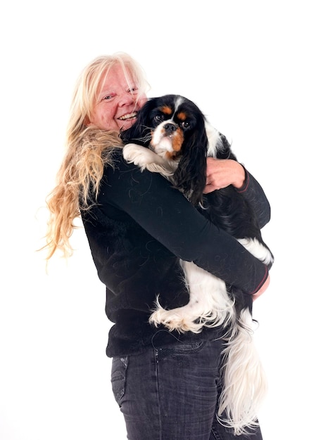 cavalier king charles and woman