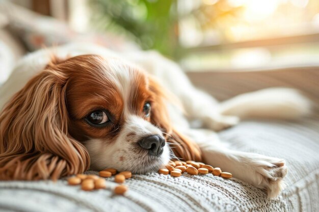 Cavalier King met vitamine capsules