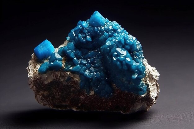 Cavansite fossil mineral stone Geological crystalline fossil Dark background closeup