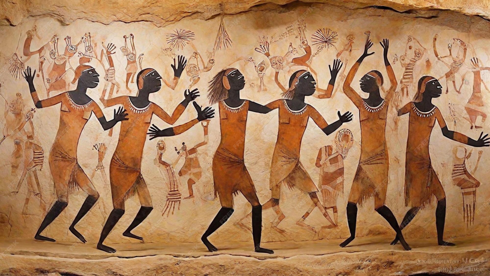 Premium AI Image Cave Drawing People Dancing Together premium-ai-image-cave-drawing-people-dancing-together